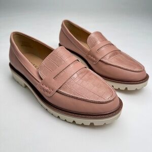 Journee Kenly Penny Loafer Size 7.5 Pink Croc Vegan Slip On